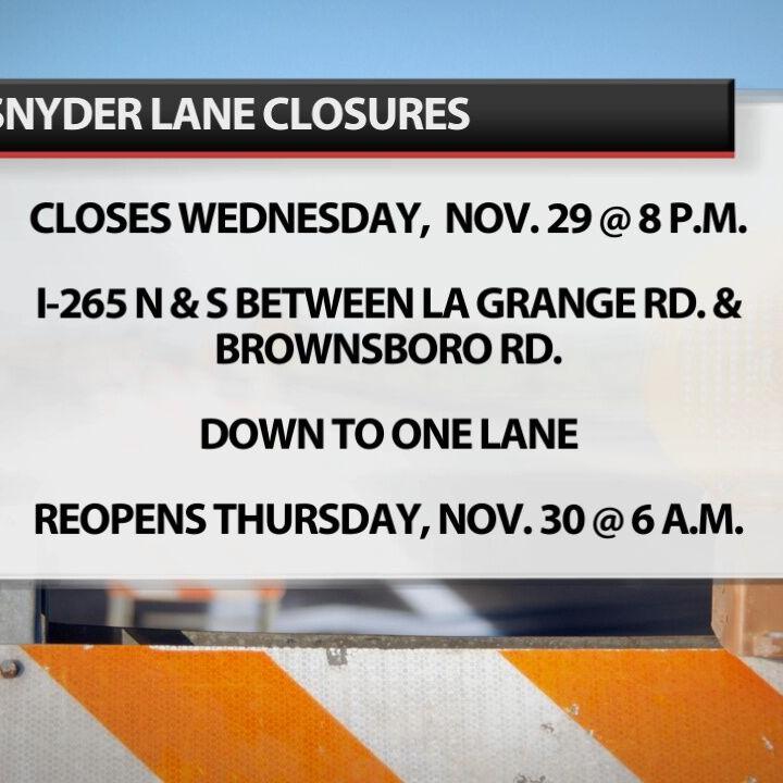 Lanes due to be closed on Gene Snyder
